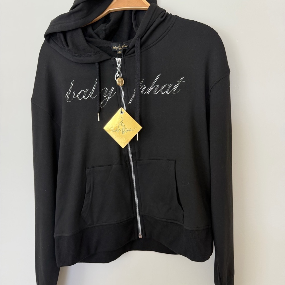 Baby Phat Black Rhinestone Script Zip Hoodie